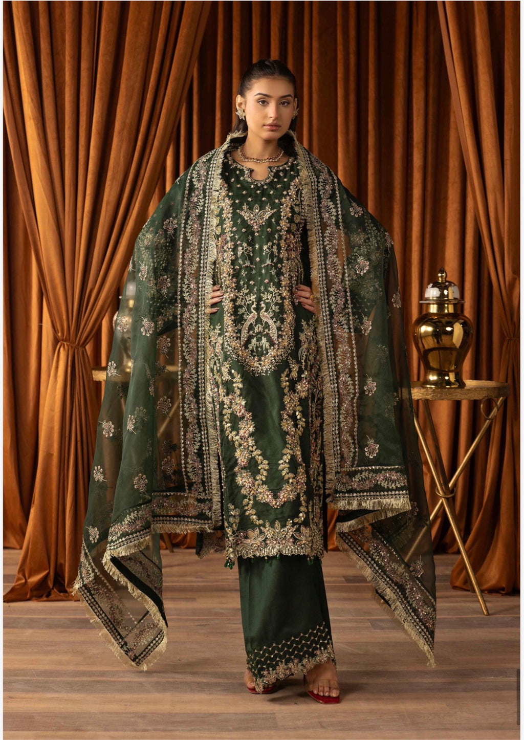 SANGEET Embroidered 3 piece Wedding Suit | Pakistani Mehndi, Mayon & Wedding Wear