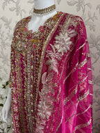 SAFINA….. Hot Pink Luxury Embroidered Pakistani Formal Suit with Organza Dupatta