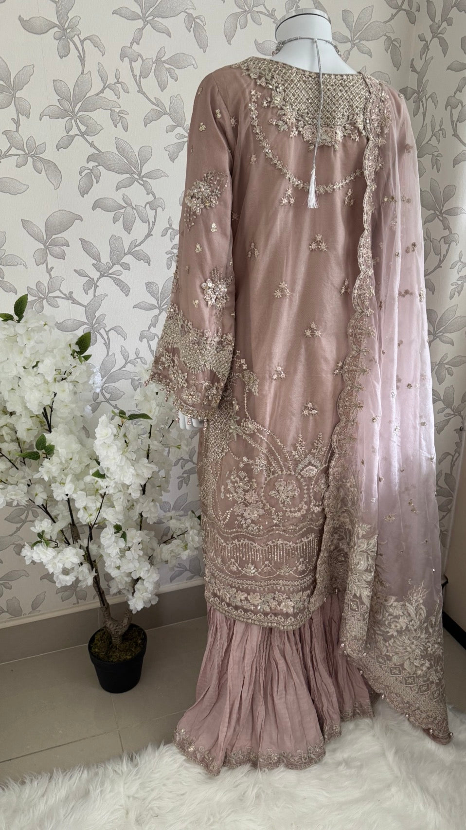 SERENE Blush Pink Embroidered Sharara Suit | Pakistani Designer Wedding Dress