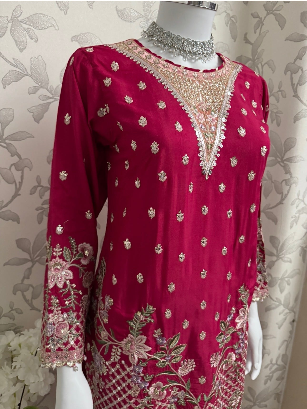 Fuchsia Pink Embroidered Pakistani 3 Piece Suit– Luxury Eid Festive Wear