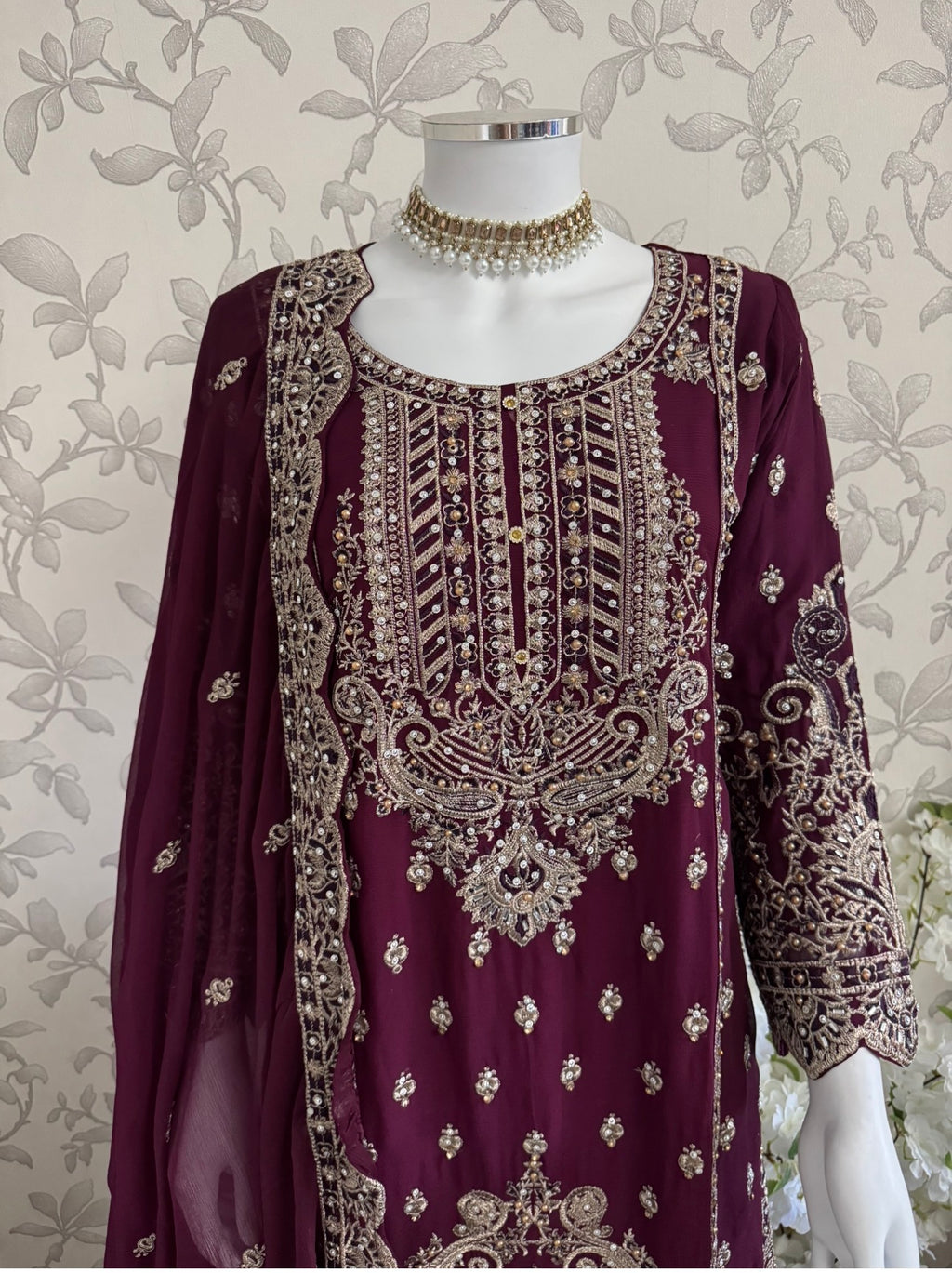 SAFFA Luxury Embroidered Chiffon Suit – 3 Piece Collection