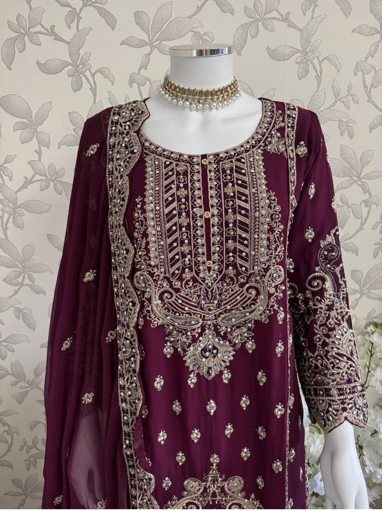 SAFFA Luxury Embroidered Chiffon Suit – 3 Piece Collection