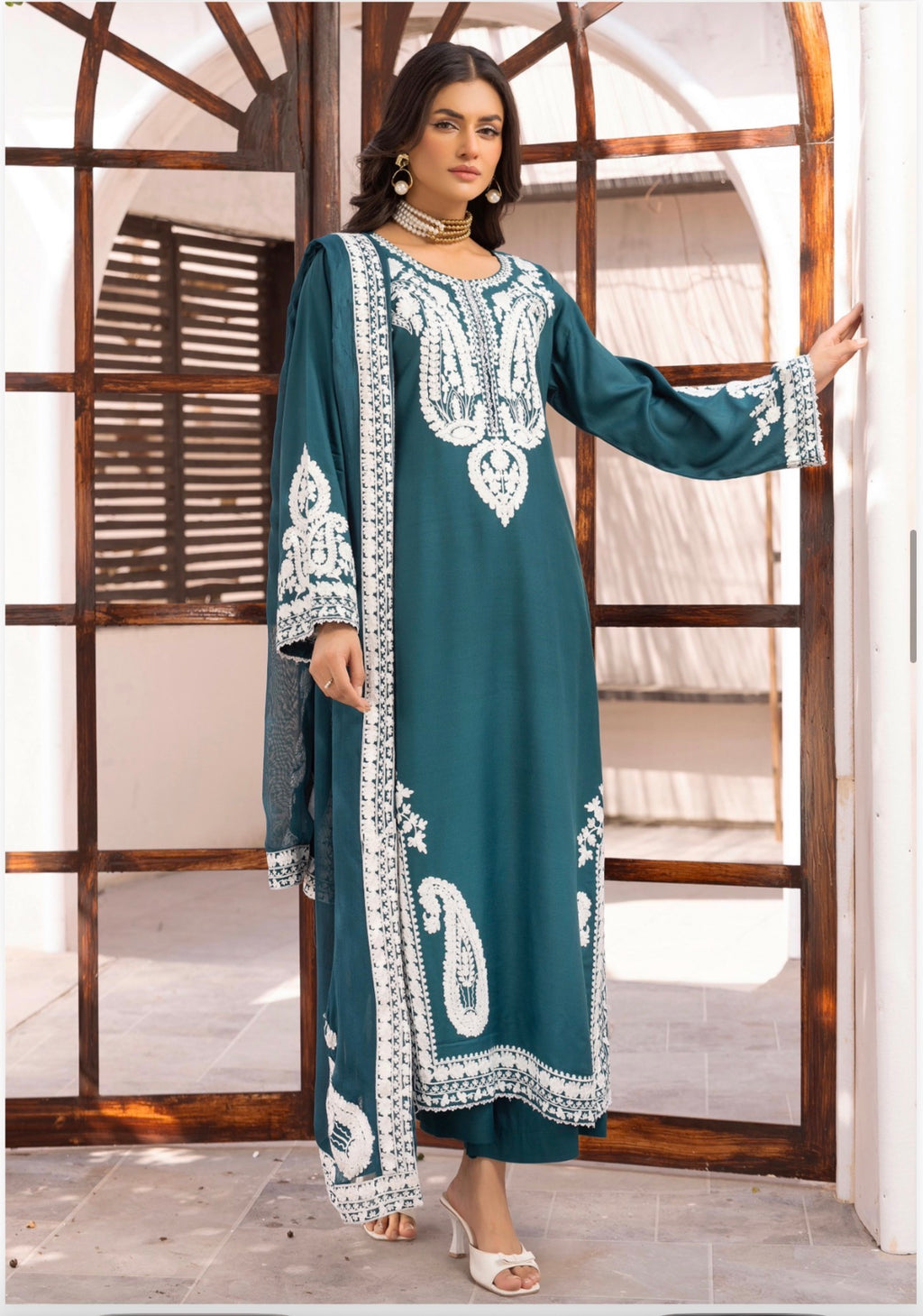 ALMILA Dhanak Embroidered Suit with Embroidered Chiffon Duppatta-3 Piece suit