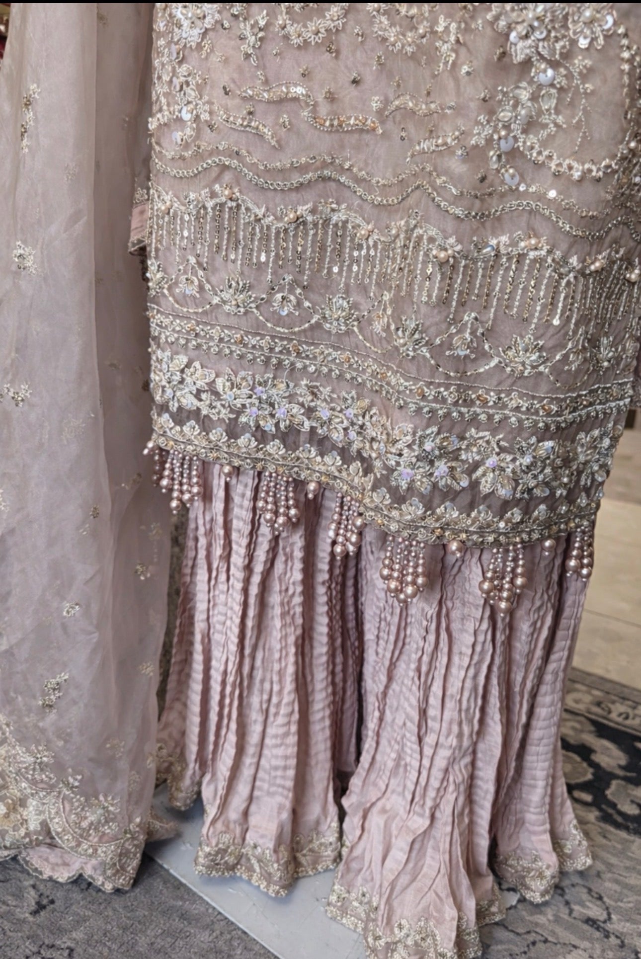 SERENE Blush Pink Embroidered Sharara Suit | Pakistani Designer Wedding Dress