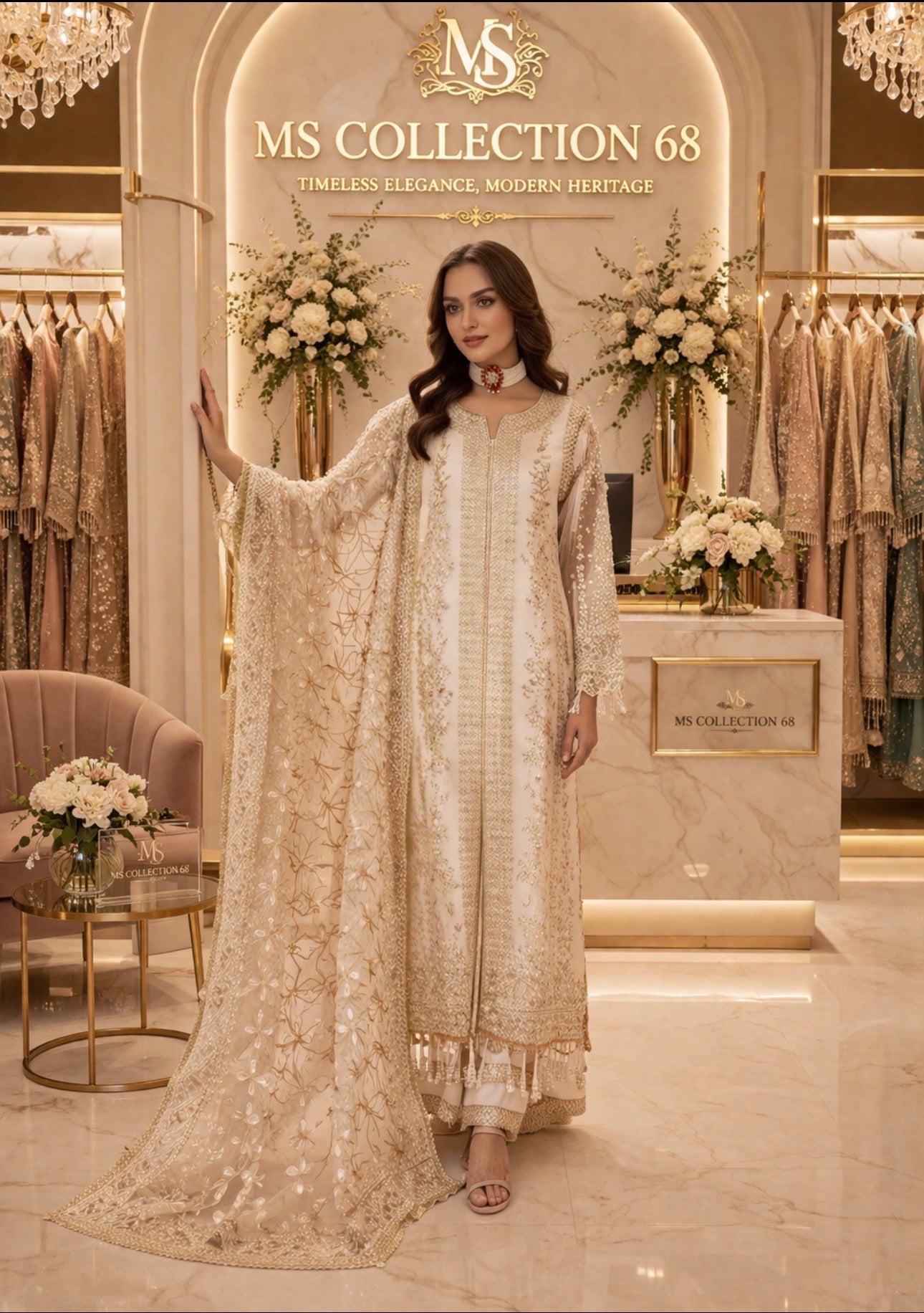 NUREH……heavy embroidered soft organza suit