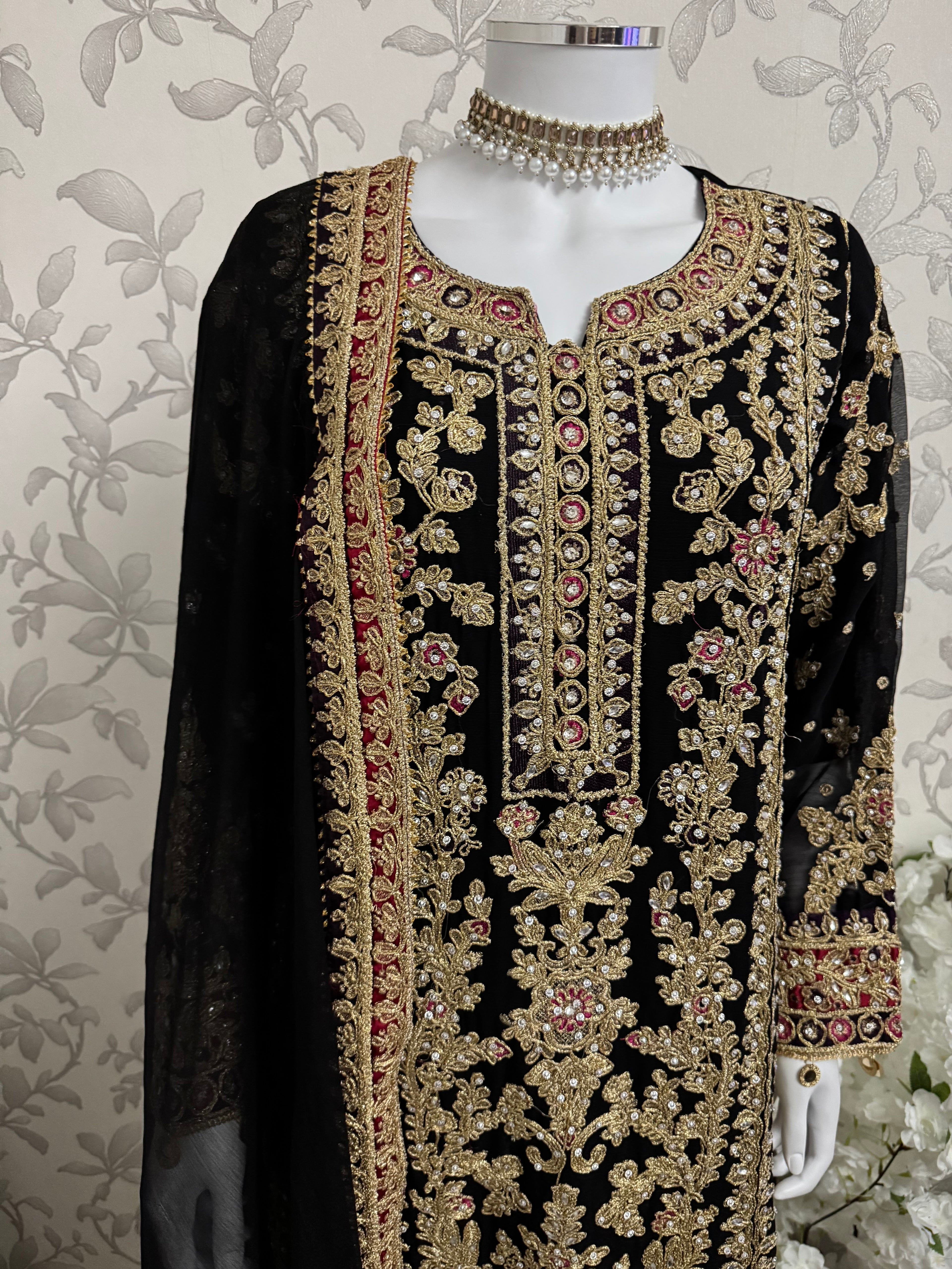AYLAA Luxury Embroidered Chiffon Suit – 3 Piece Collection