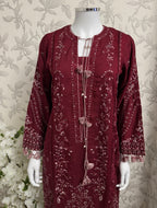HUSN-E-EID Maroon Embroidered Pakistani 3 piece suit