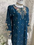 Teal Blue Embroidered Pakistani 3 Piece Suit – Luxury Eid Festive Wear