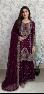 SAFFA Luxury Embroidered Chiffon Suit – 3 Piece Collection