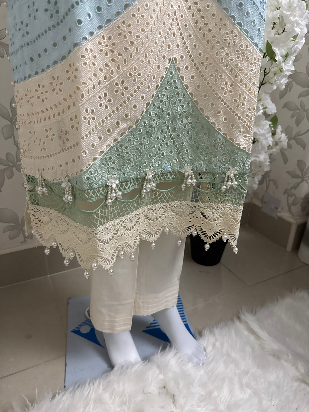 Mint Pearl Luxury Embroidered Suit – 3 Piece Collection