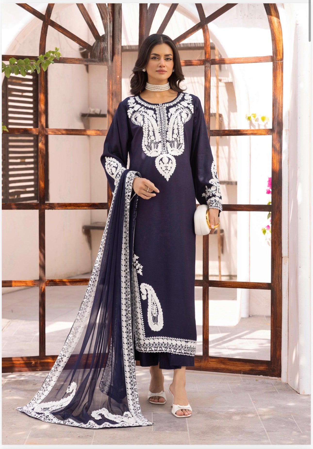 ALMILA Dhanak Embroidered Suit with Embroidered Chiffon Duppatta-3 Piece suit