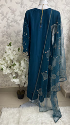 Teal Blue Embroidered Pakistani 3 Piece Suit – Luxury Eid Festive Wear