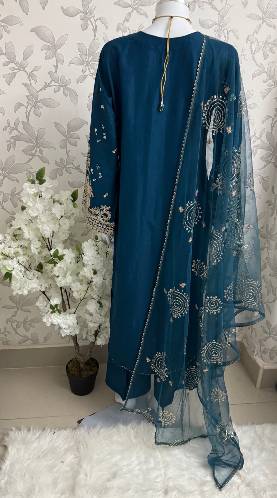Teal Blue Embroidered Pakistani 3 Piece Suit – Luxury Eid Festive Wear