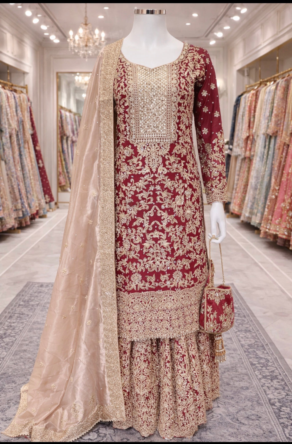 MAAYA Heavy Embroidered Pakistani Gharara Suit with Organza Dupatta