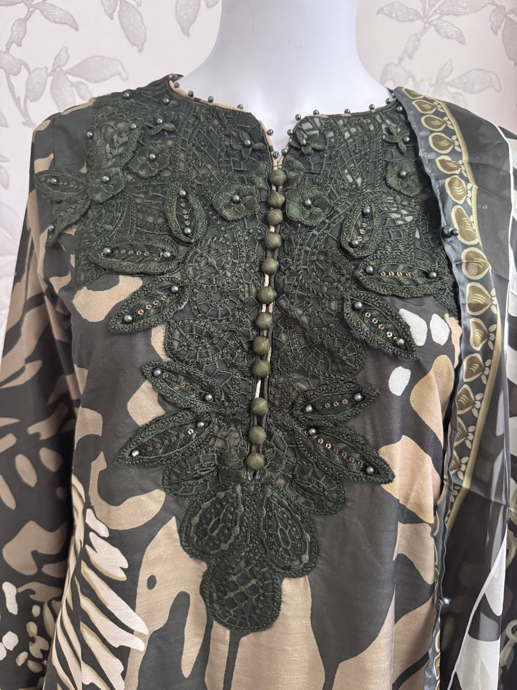 M Prints inspired Embroidered 3-Piece Suit | Pakistani Designer Dress