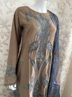 M Prints inspired Embroidered 3-Piece Suit | Pakistani Designer Dress