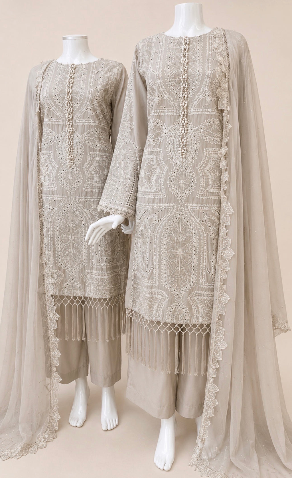 Champagne Pearl Luxury Embroidered Suit – 3 Piece Collection