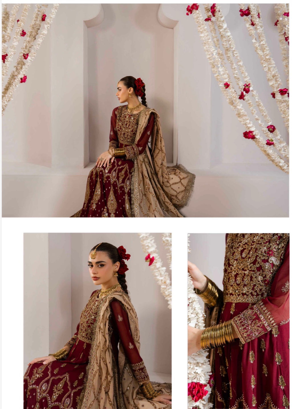 ALANI Royal Maroon Maxi Dress | Heavy Gold Embroidered Pakistani Formal Wear