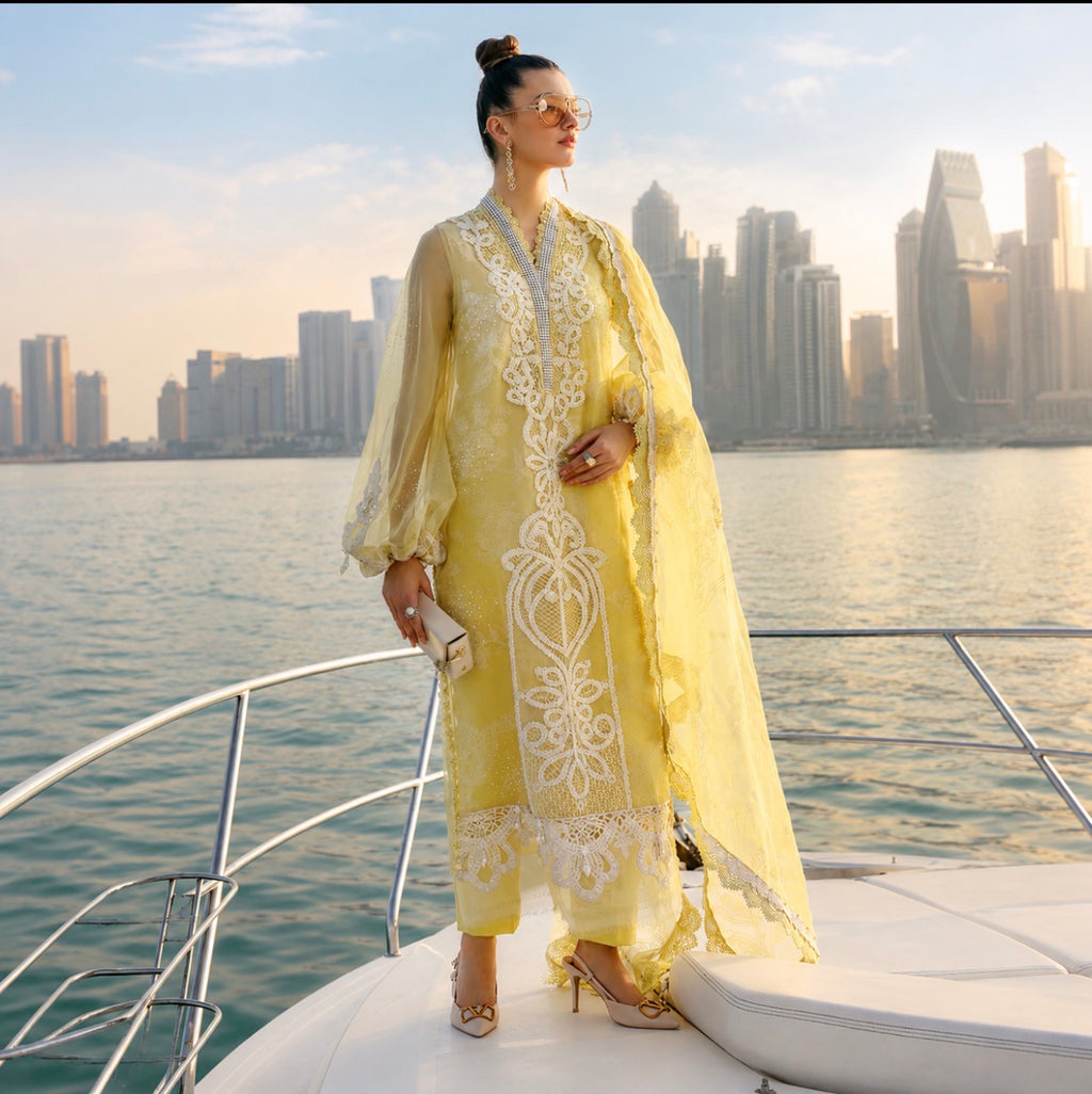Lemon Luxe Luxury Embroidered Suit – 3 Piece Collection