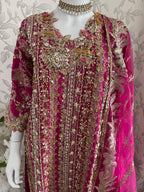 SAFINA….. Hot Pink Luxury Embroidered Pakistani Formal Suit with Organza Dupatta