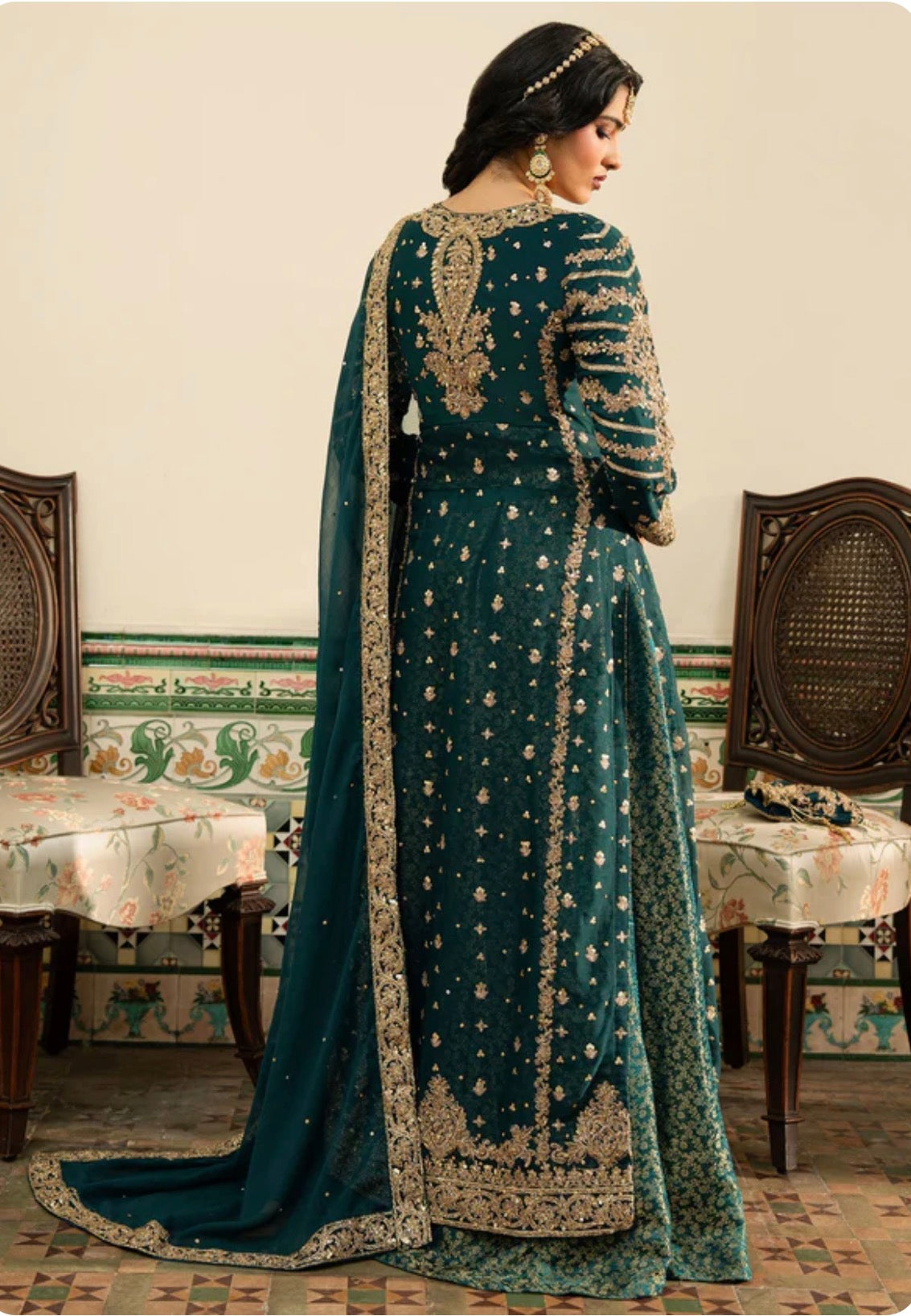 NAZLEEN Embroidered 3 piece Chiffon Suit| Pakistani Designer Wedding Dress