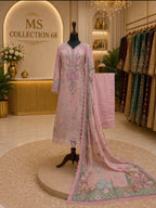 Luxury Blush Pink Embroidered 3 piece Chiffon Suit  | Pakistani Wedding & Formal Wear