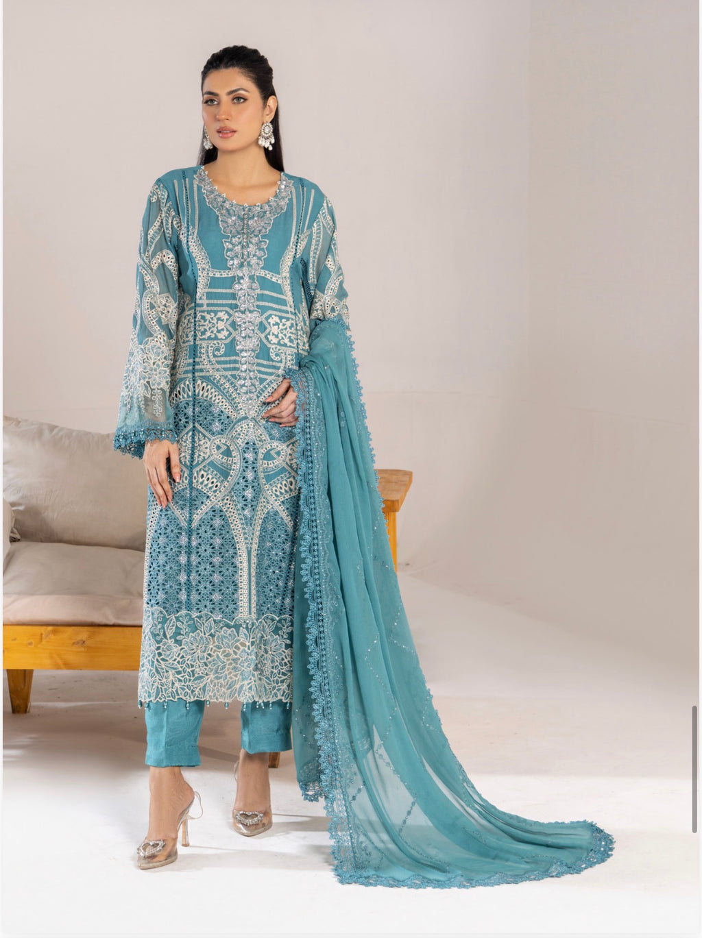 SONIYA Festive Embroidered 3 piece Chiffon Suit | Pakistani Designer Ready-to-Wear