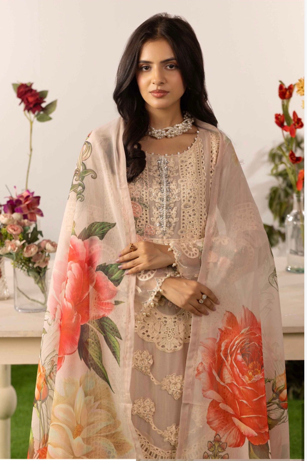 DIAMONDS Luxury Embroidered Chiffon Suit – 3 Piece Collection