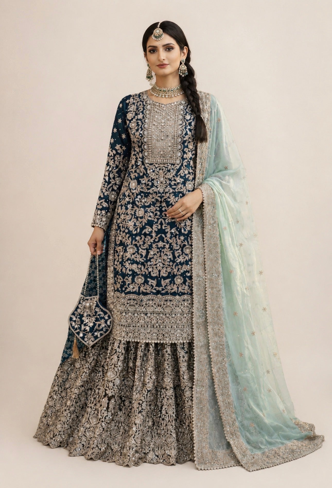 MAAYA Heavy Embroidered Pakistani Gharara Suit with Organza Dupatta
