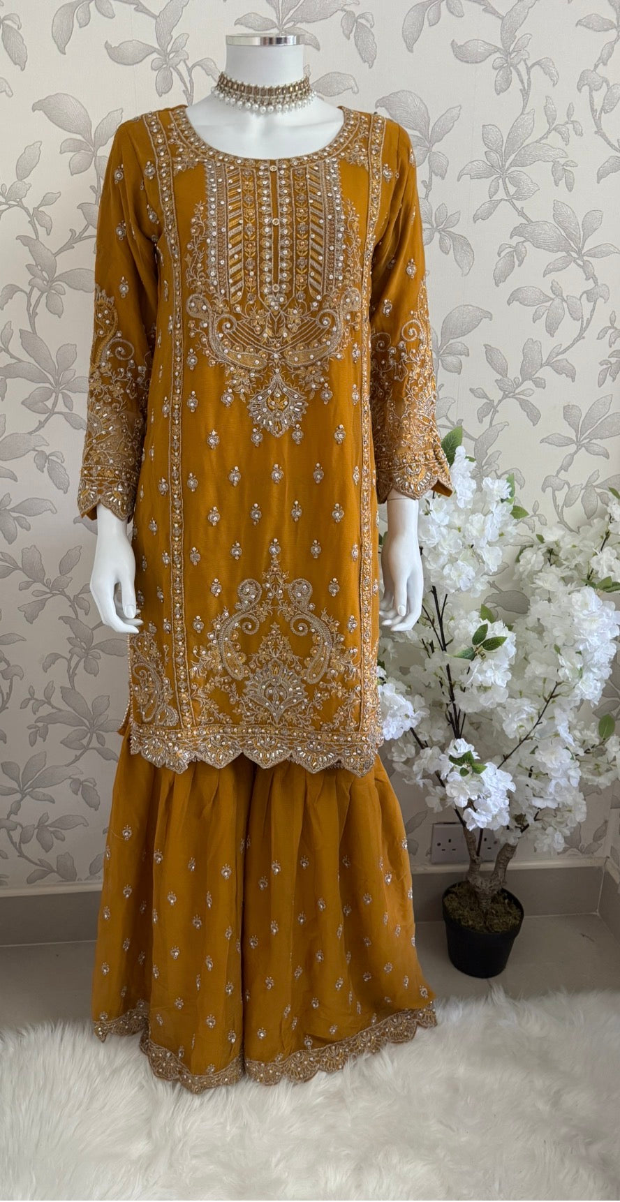 SAFFA Luxury Embroidered Chiffon Suit – 3 Piece Collection