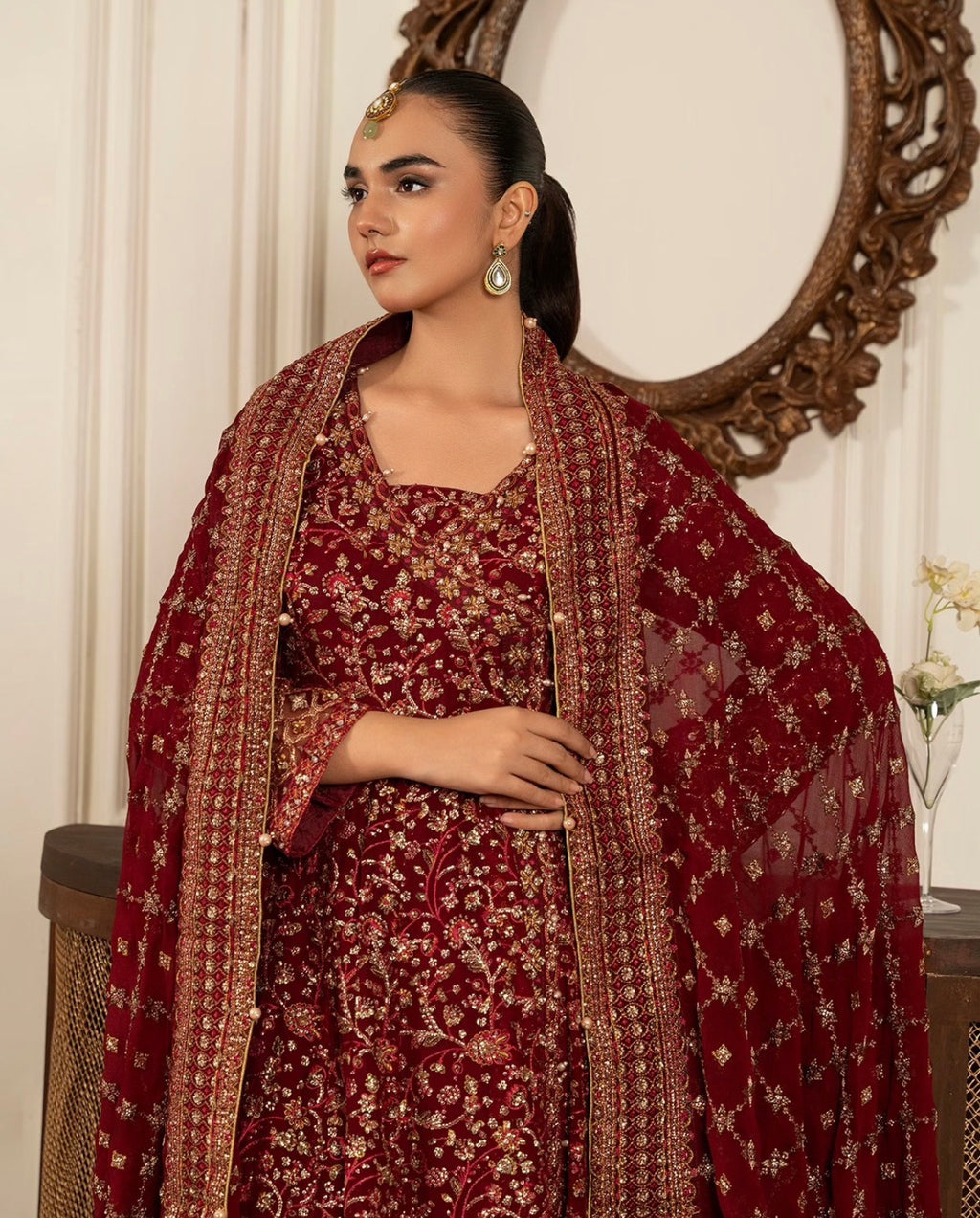 RUBY….Royal Maroon Embroidered Pakistani 3 pcs Suit