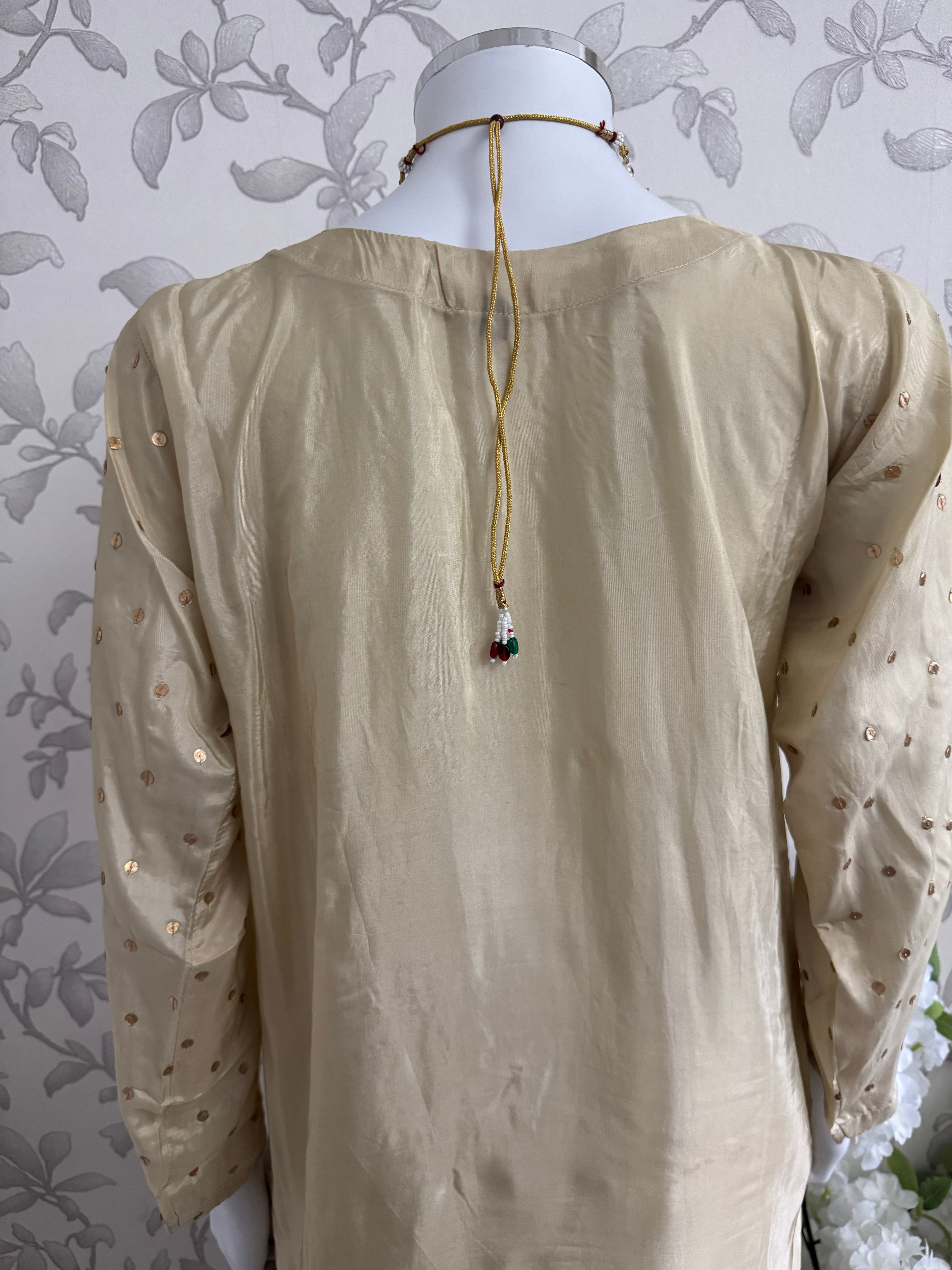 SILKY CHARM Luxury Embroidered Silk Suit with Pearl & Sequin Work