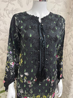 Black Floral Embroidered Lawn Suit – Luxury Pakistani 3 Piece Set with net Dupatta