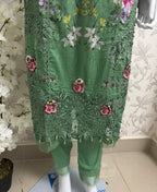 Emerald Green Embroidered Lawn Suit – Luxury Pakistani 3 Piece Set with Net Dupatta