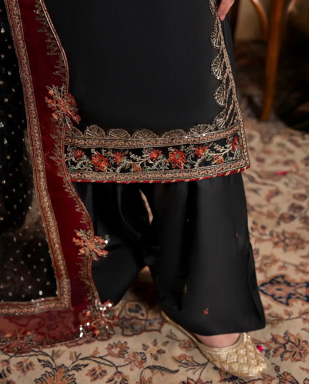 CHAAND RAAT Luxury Embroidered Raw Silk Suit – 3 Piece Collection