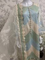 Mint Pearl Luxury Embroidered Suit – 3 Piece Collection