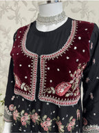 HUSN-E-EID Black Embroidered Maxi with Organza Duppatta -3 piece suit