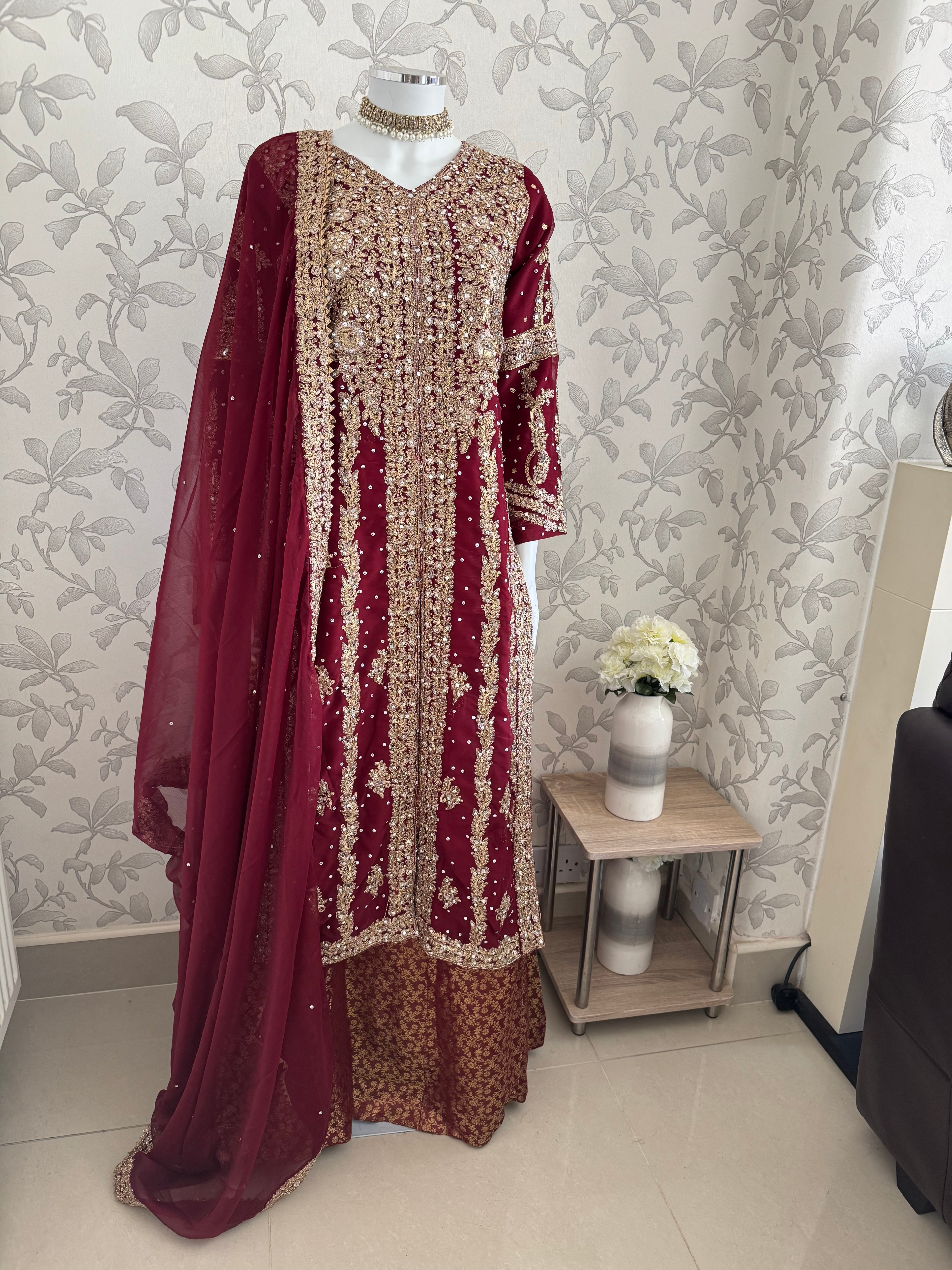 AFREEN Heavy Embroidered 3-piece Chiffon Suit | Pakistani Wedding Dress