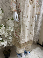 Ivory Cream Embroidered Pakistani 3 Piece Suit – Luxury Eid Festive Wear