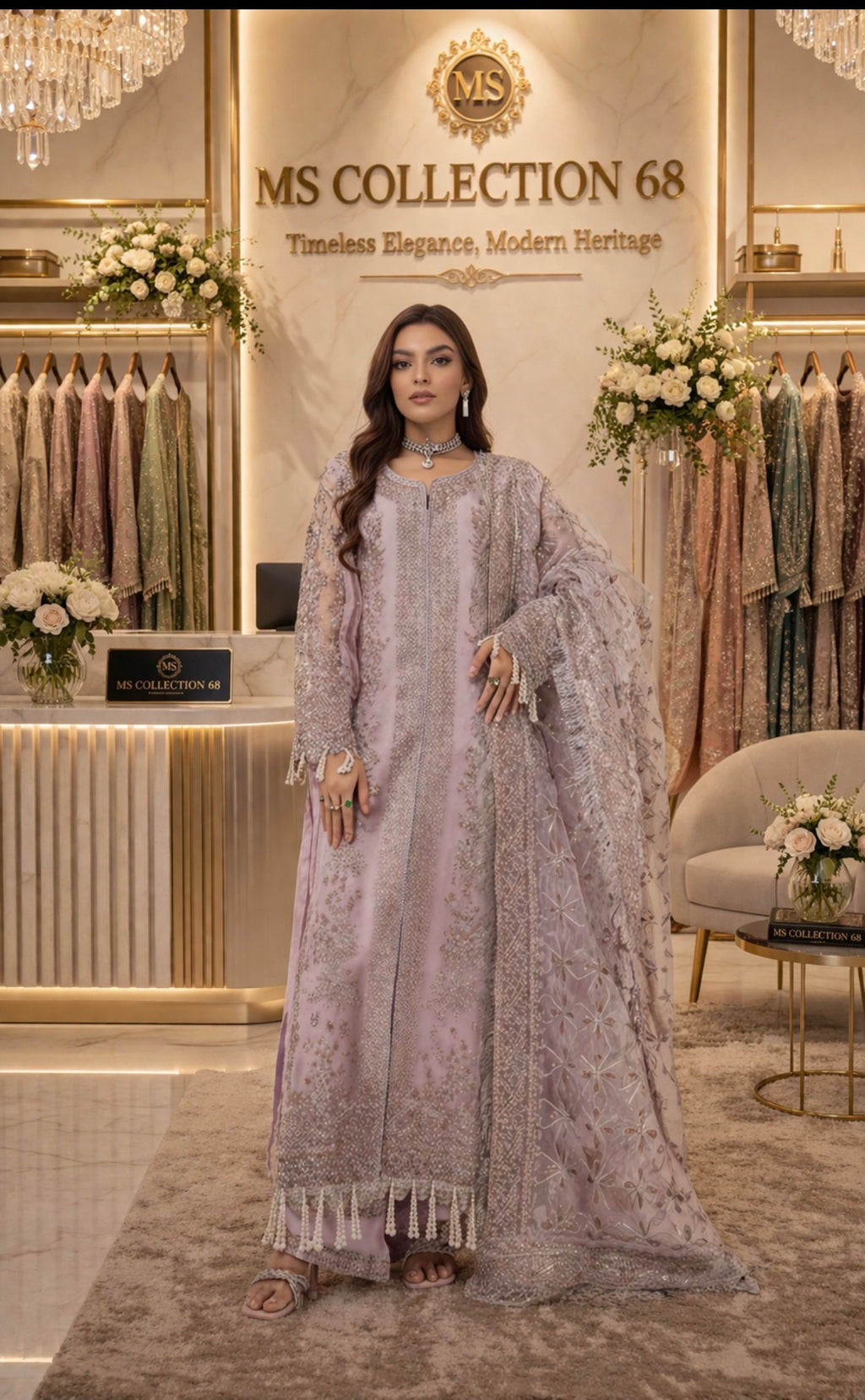NUREH……heavy embroidered soft organza suit