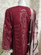 HUSN-E-EID Maroon Embroidered Pakistani 3 piece suit