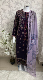 HUSN-E-EID Plum Purple Embroidered Luxury-3 Piece Suit
