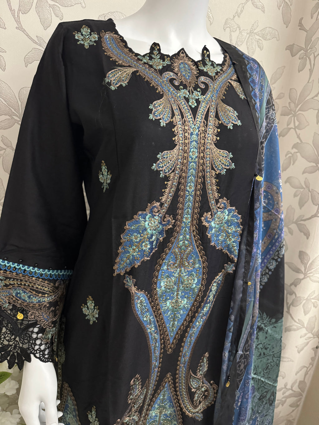 M Prints 6B inspired Embroidered 3-Piece Suit | Pakistani Designer Dress