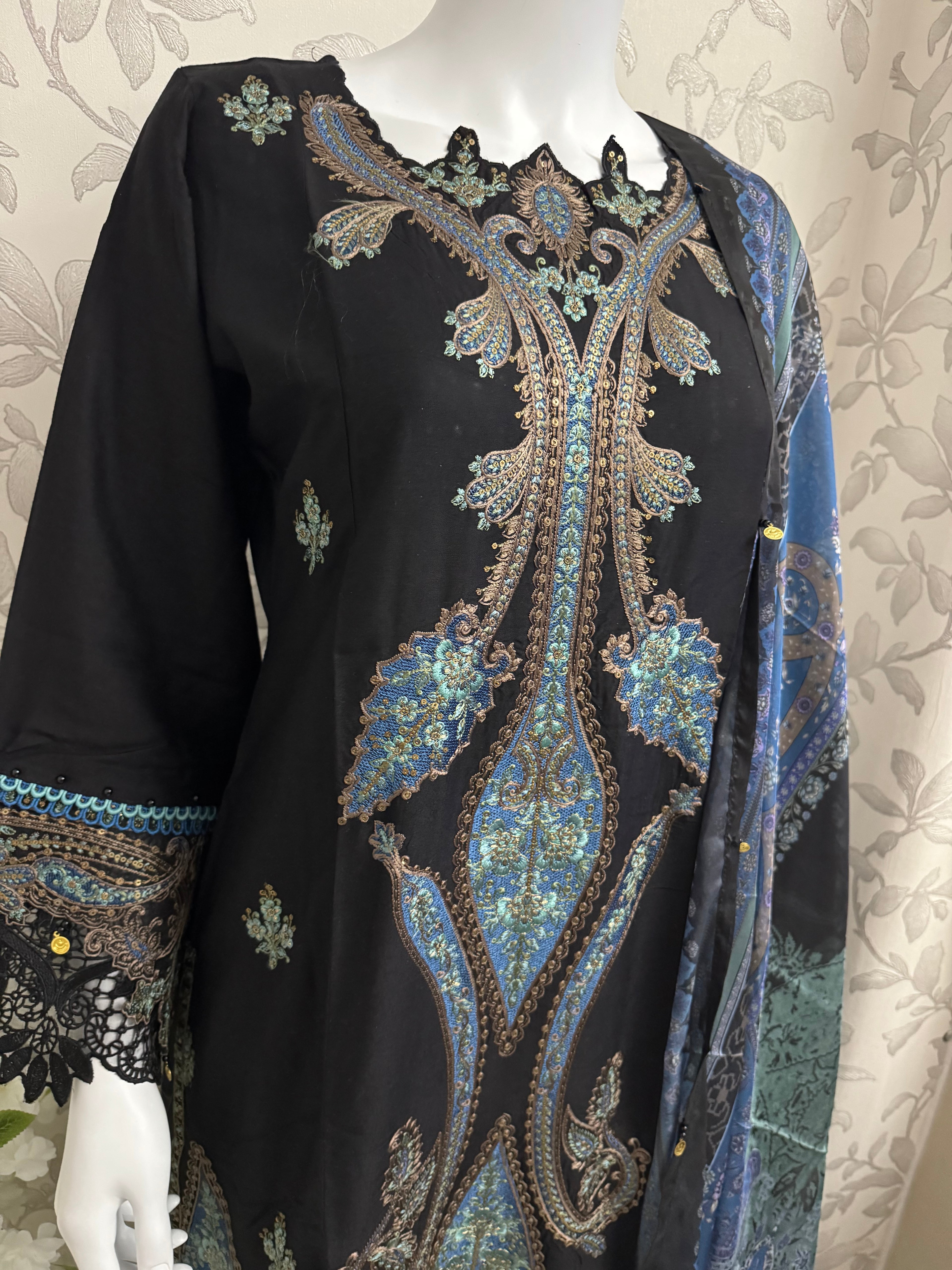 M Prints 6B inspired Embroidered 3-Piece Suit | Pakistani Designer Dress