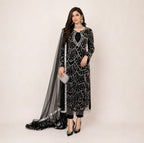 CUT DANA Luxury Silver Embellished Suit with Net Duppatta-3 Piece suit