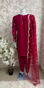 Fuchsia Pink Embroidered Pakistani 3 Piece Suit– Luxury Eid Festive Wear