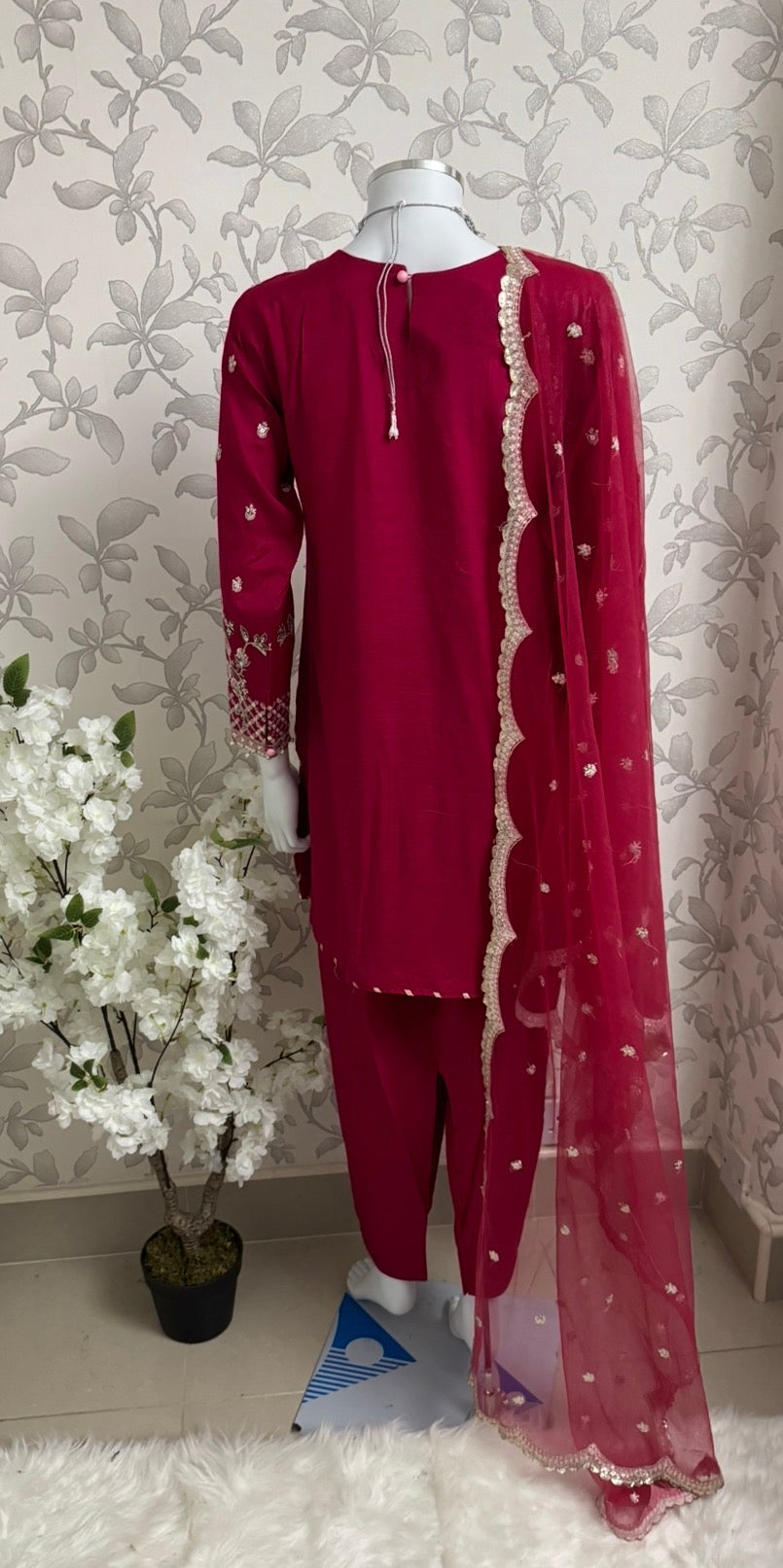 Fuchsia Pink Embroidered Pakistani 3 Piece Suit– Luxury Eid Festive Wear