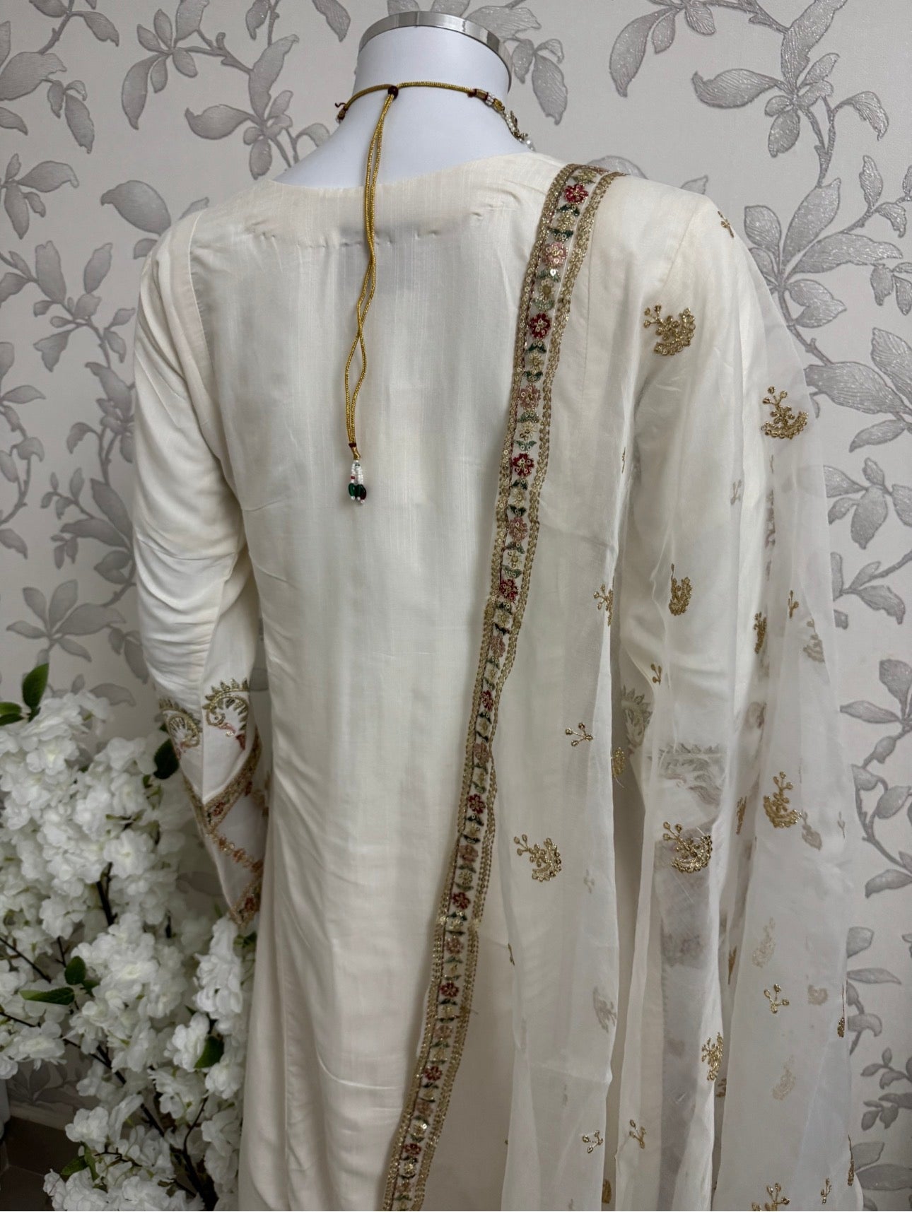 Ivory Cream Embroidered Pakistani 3 Piece Suit – Luxury Eid Festive Wear