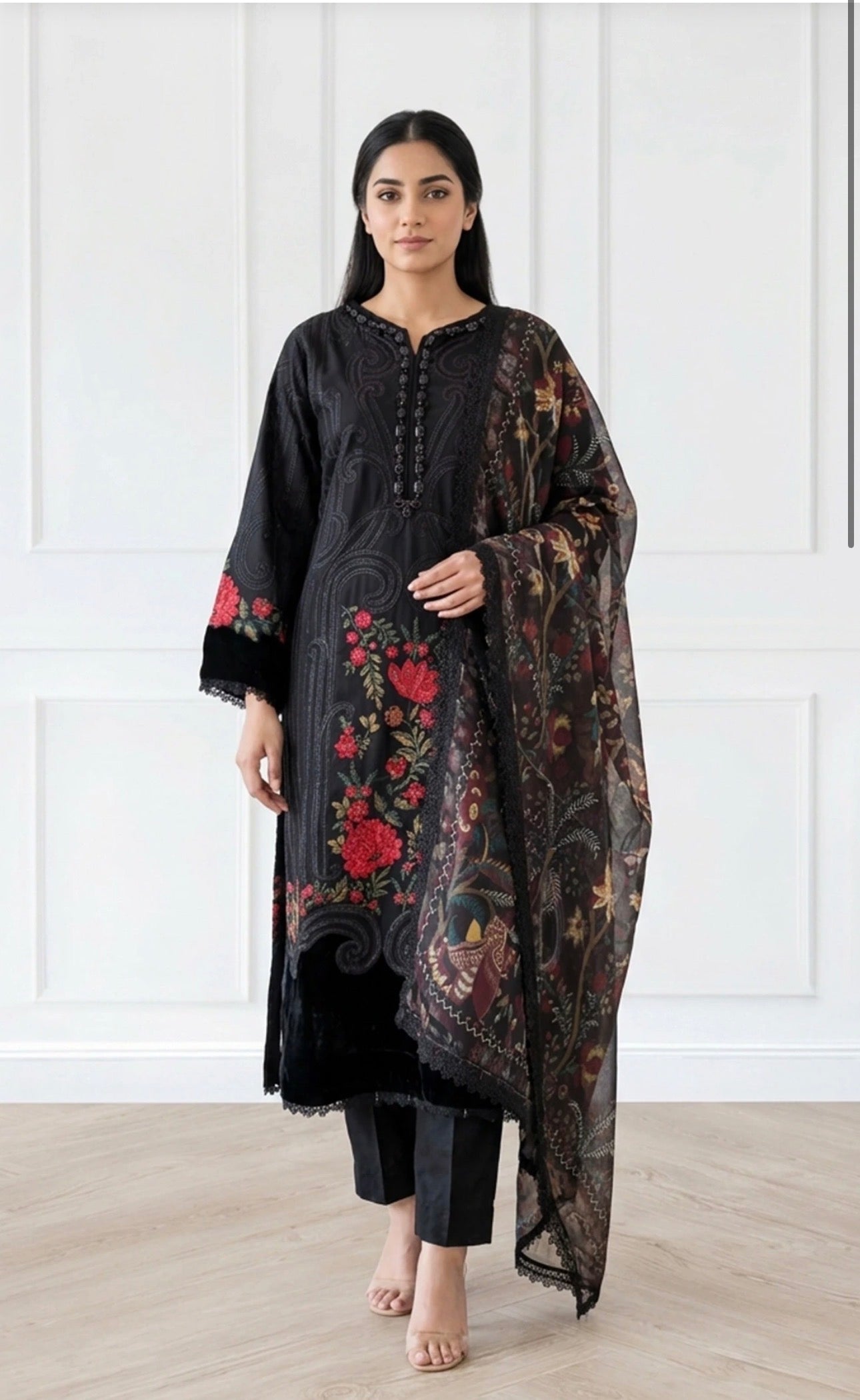 D9 MARIA.B Inspired Black Embroidered 3PC Suit