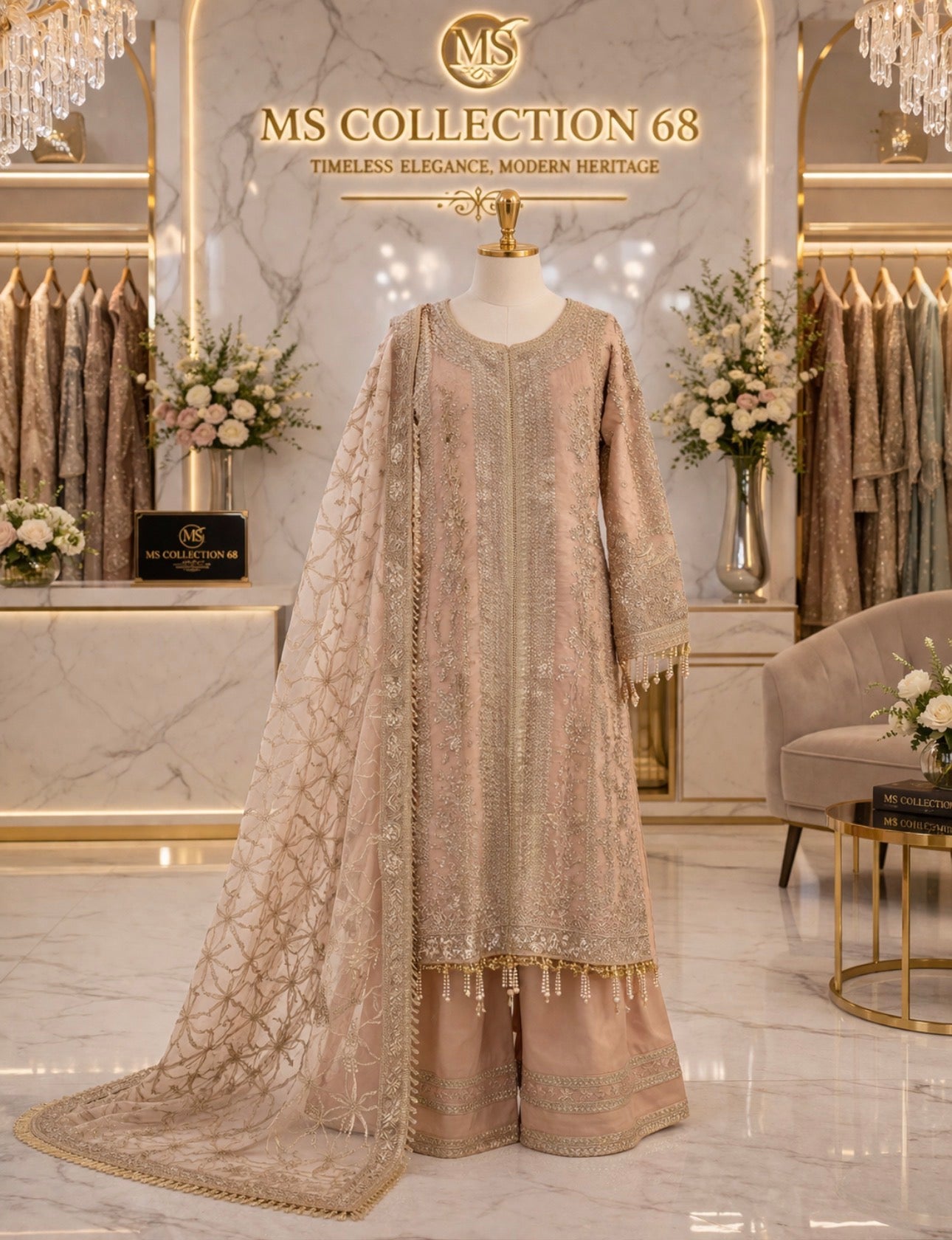 NUREH……heavy embroidered soft organza suit